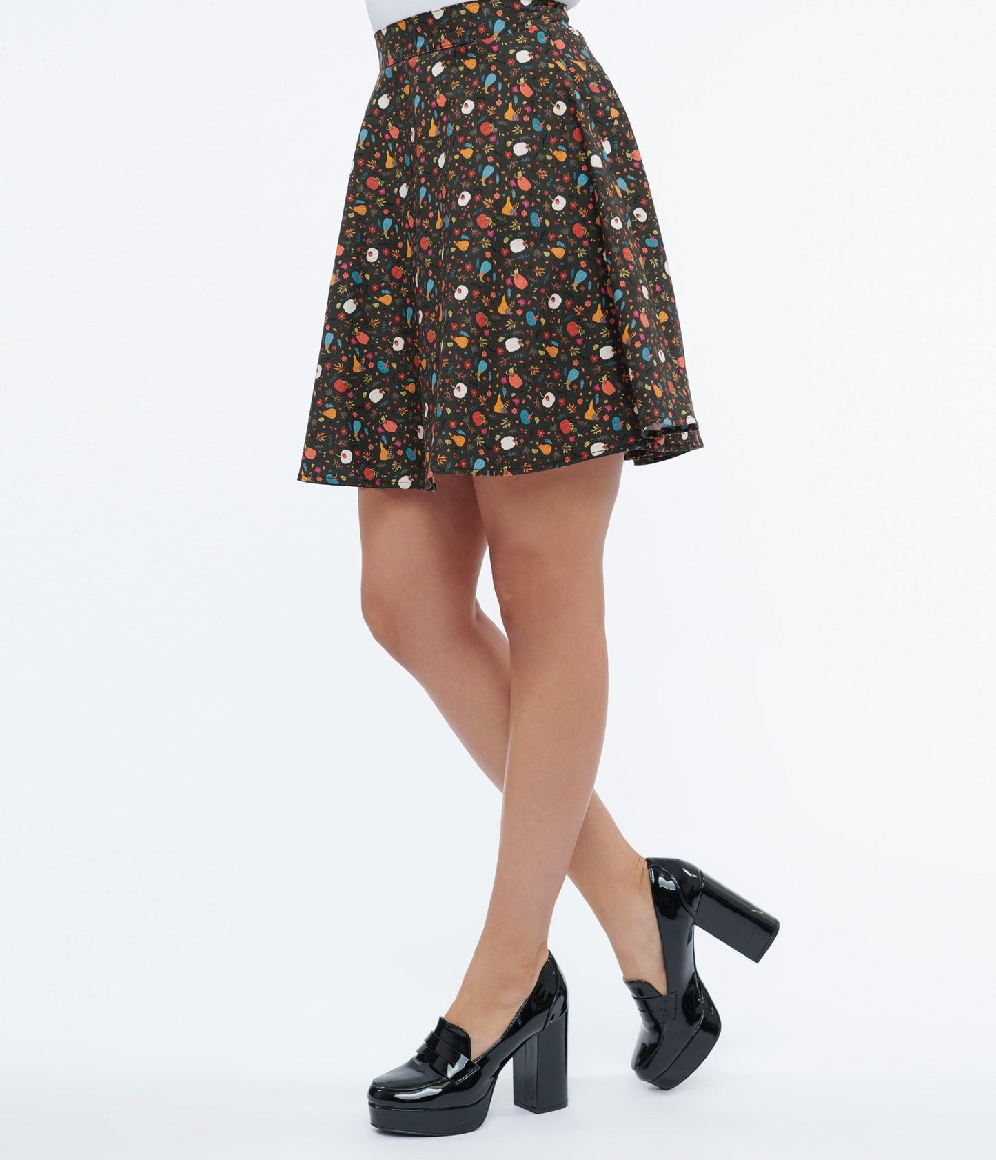 Retrolicious 1950s Black Pumpkin Print Skater Skirt - Unique Vintage - Womens, HALLOWEEN, BOTTOMS