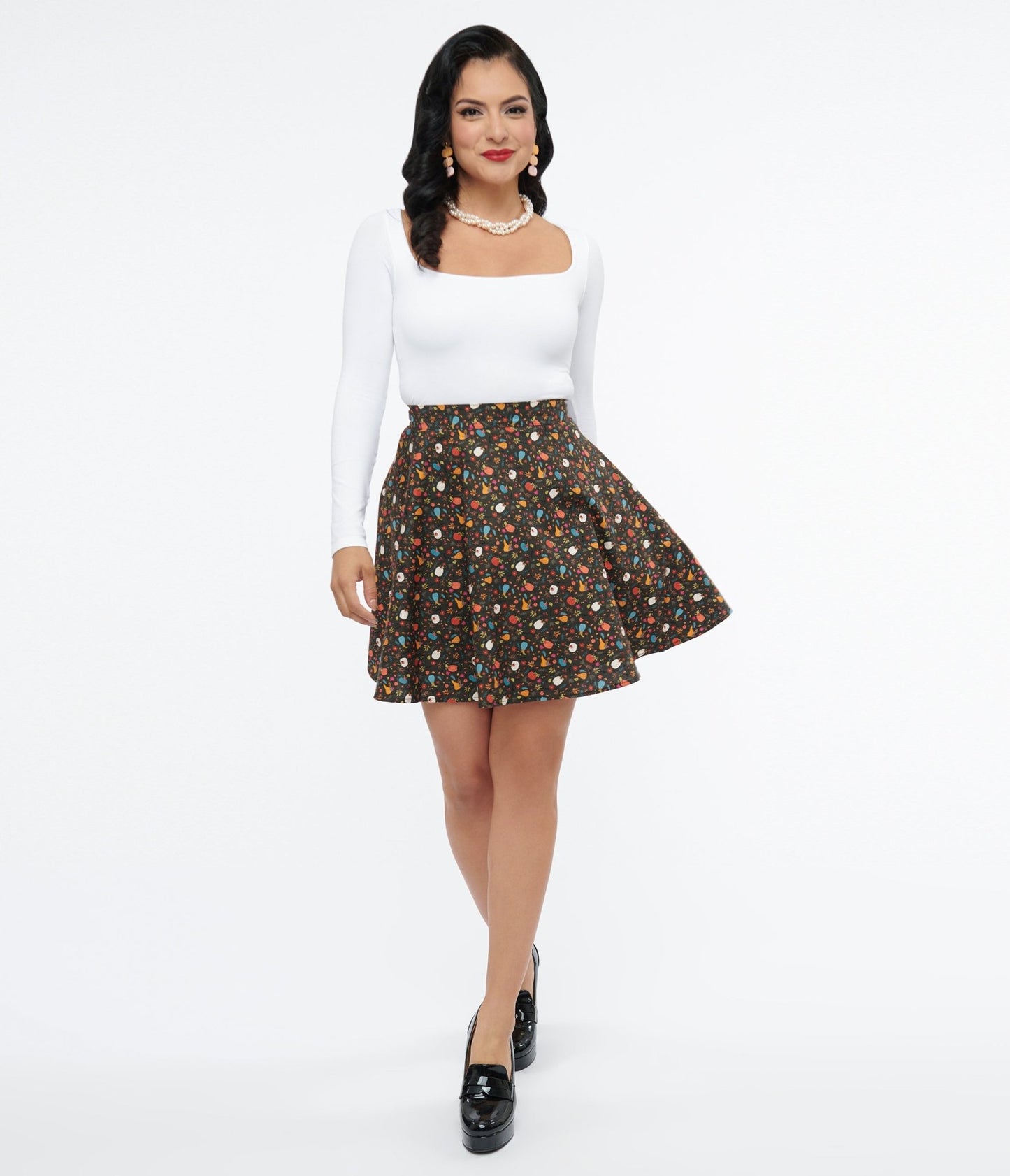 Retrolicious 1950s Black Pumpkin Print Skater Skirt - Unique Vintage - Womens, HALLOWEEN, BOTTOMS
