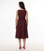 Retrolicious 1950s Black & Red Heart Cotton Midi Dress - Unique Vintage - Womens, DRESSES, SWING