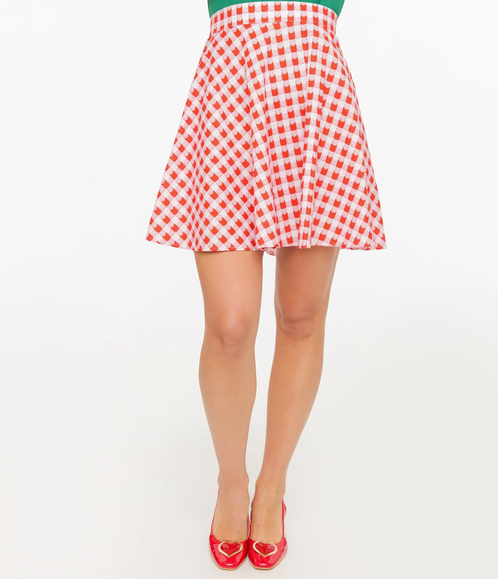 Retrolicious 1950s Red Check Skater Skirt - Unique Vintage - Womens, BOTTOMS, SKIRTS