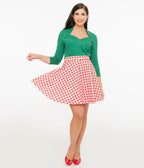 Retrolicious 1950s Red Check Skater Skirt - Unique Vintage - Womens, BOTTOMS, SKIRTS