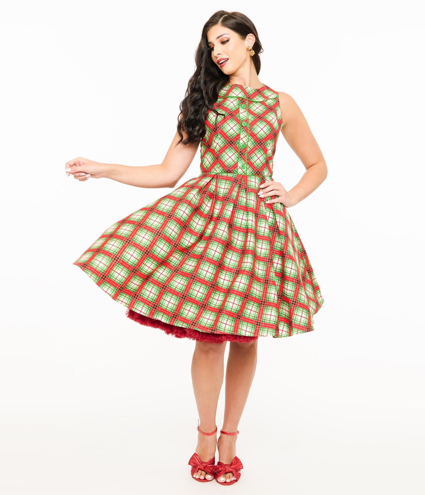 Retrolicious 1950s Red Tartan Holiday Elizabeth Swing Dress - Unique Vintage - Womens, DRESSES, SWING