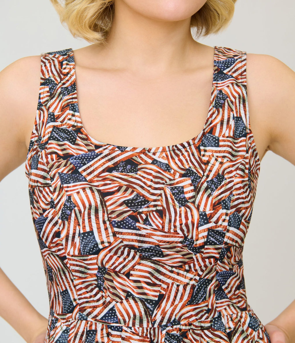 Retrolicious American Flag Cotton Flare Dress - Unique Vintage - Womens, DRESSES, FIT AND FLARE