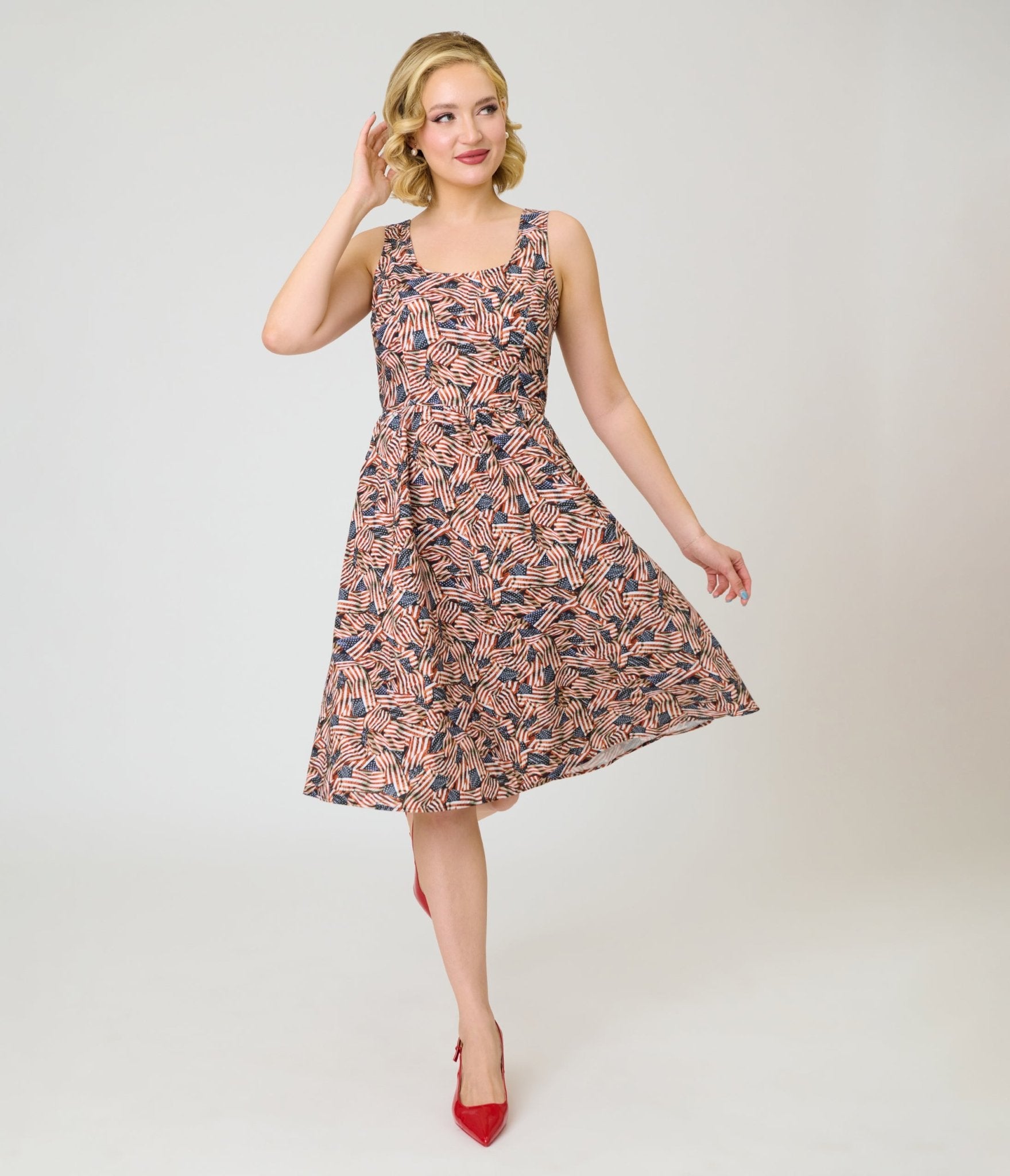 Retrolicious American Flag Cotton Flare Dress - Unique Vintage - Womens, DRESSES, FIT AND FLARE