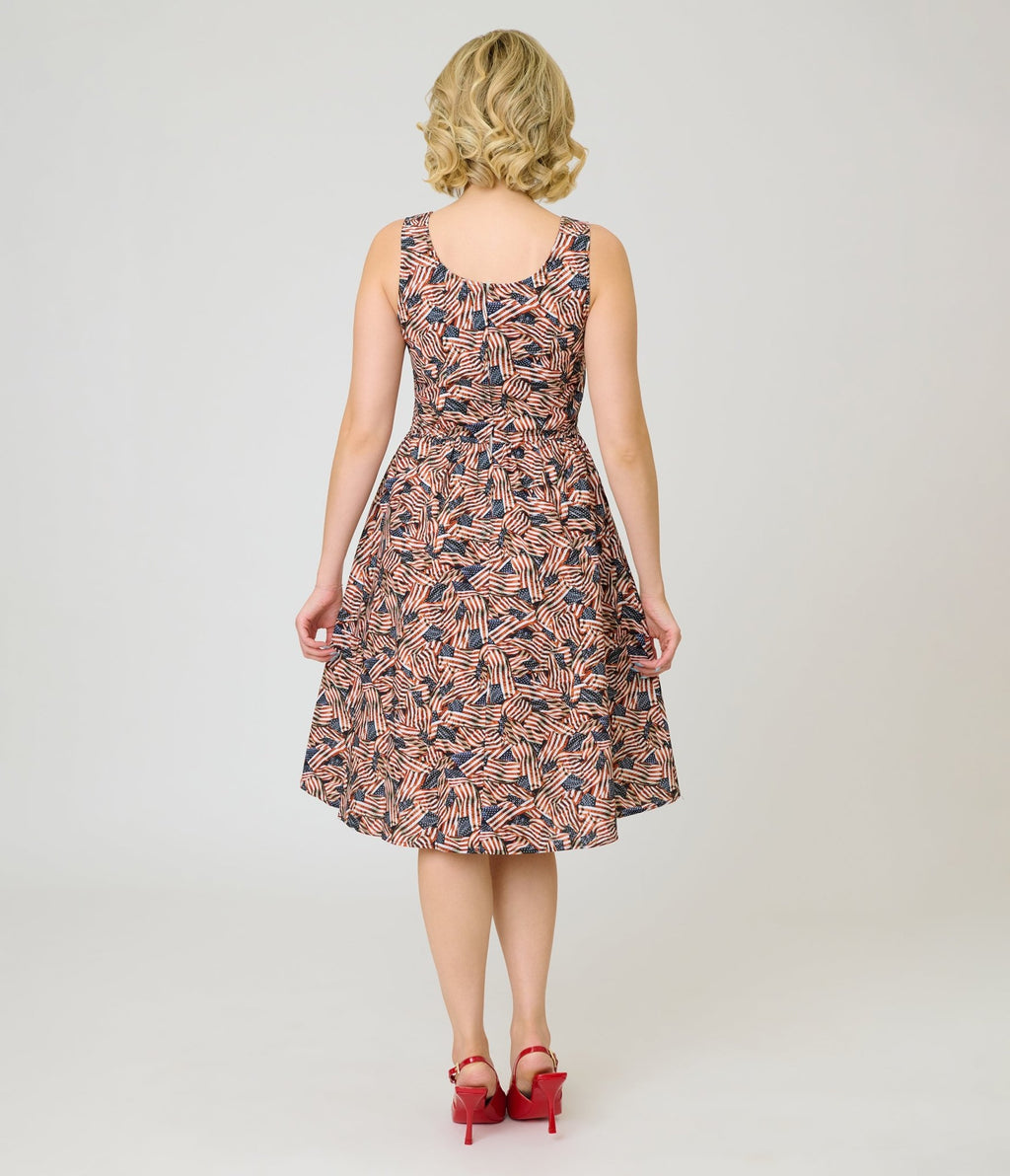Retrolicious American Flag Cotton Flare Dress - Unique Vintage - Womens, DRESSES, FIT AND FLARE