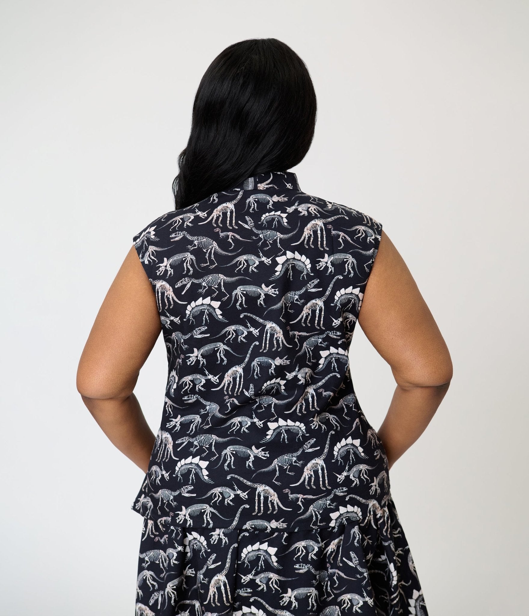Retrolicious Black Dinosaur Bones Cotton Bow Blouse - Unique Vintage - Womens, TOPS, WOVEN TOPS