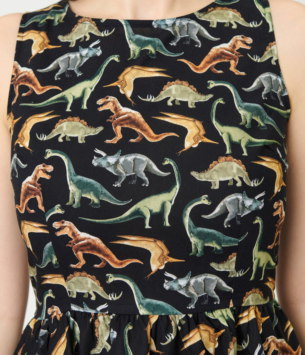 Retrolicious Black & Dinosaur Print Cotton Flare Dress Small Retrolicious Black & Dinosaur Print Cotton Flare Dress Small