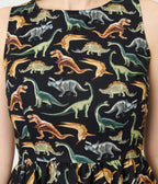 Retrolicious Black & Dinosaur Print Cotton Flare Dress - Unique Vintage - Womens, DRESSES, MIDI