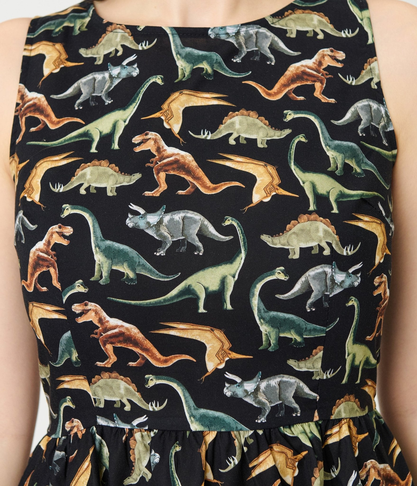 Retrolicious Black & Dinosaur Print Cotton Flare Dress Small