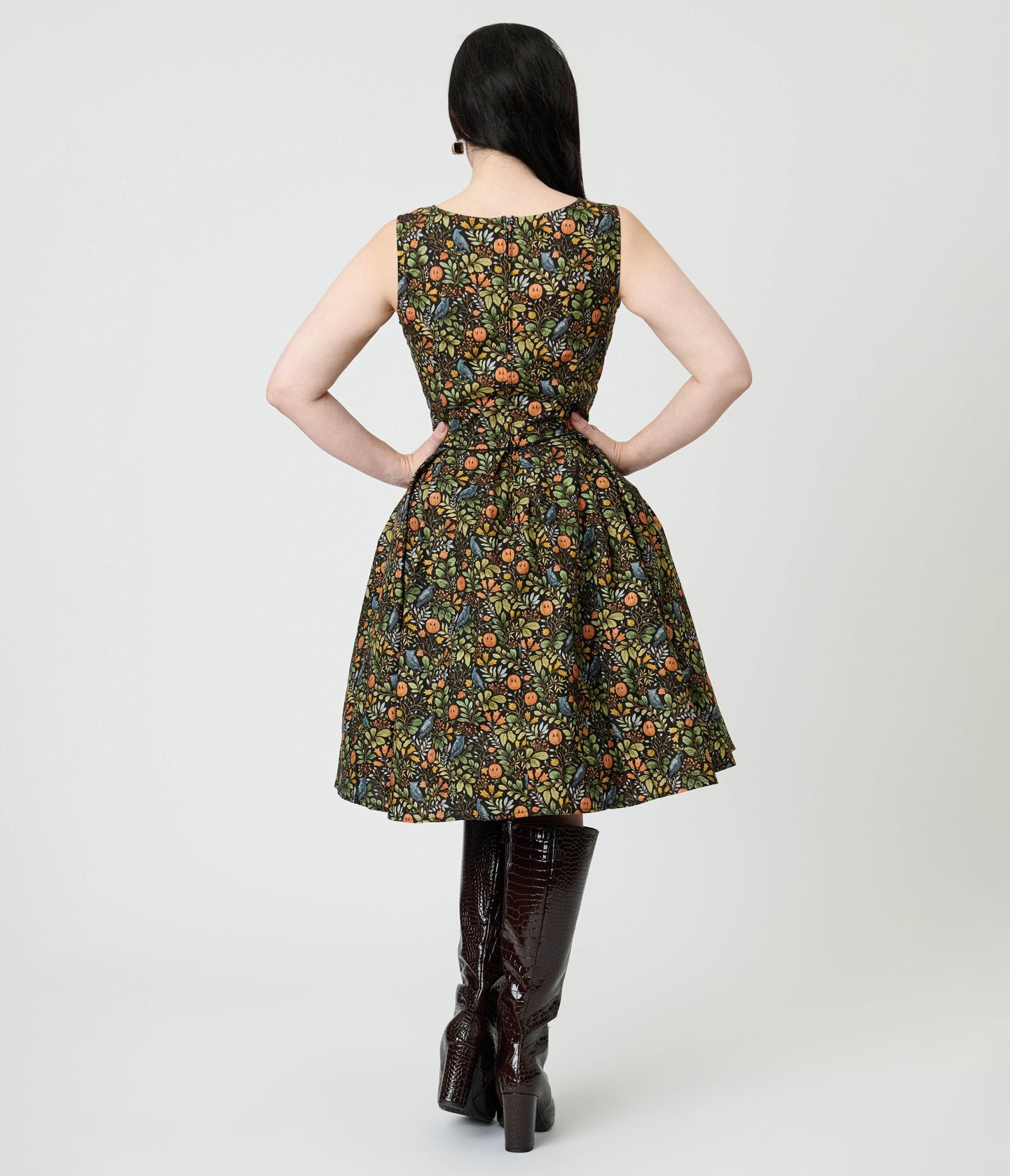 Retrolicious Black Fall Pumpkin Elizabeth Cotton Swing Dress - Unique Vintage - Womens, DRESSES, SWING