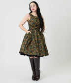 Retrolicious Black Fall Pumpkin Elizabeth Cotton Swing Dress - Unique Vintage - Womens, DRESSES, SWING