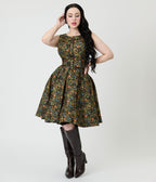 Retrolicious Black Fall Pumpkin Elizabeth Cotton Swing Dress - Unique Vintage - Womens, DRESSES, SWING
