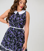 Retrolicious Black Glow-in-the-Dark Cat Print Collared Dress - Unique Vintage - Womens, DRESSES, SWING