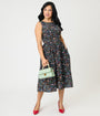 Retrolicious Black Science Print Cotton Midi Dress