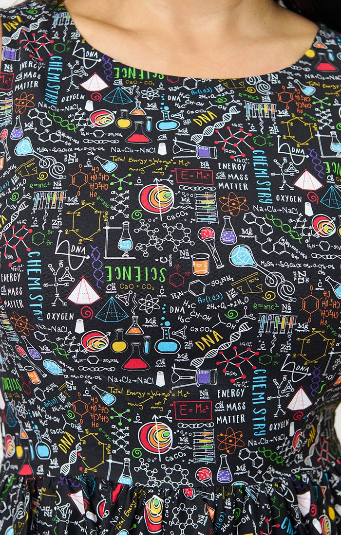 Retrolicious Black Science Print Cotton Midi Dress - Unique Vintage - Womens, DRESSES, MIDI