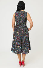Retrolicious Black Science Print Cotton Midi Dress - Unique Vintage - Womens, DRESSES, MIDI