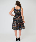 Retrolicious Black Spellbinding Curio Midi Dress - Unique Vintage - Womens, DRESSES, FIT AND FLARE