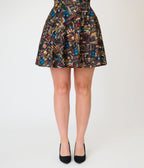 Retrolicious Black Spellbinding Print Skater Skirt - Unique Vintage - Fit & Flare Skirts