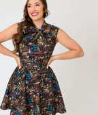 Retrolicious Black Spellbinding Print Skater Skirt - Unique Vintage - Fit & Flare Skirts