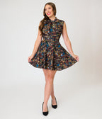 Retrolicious Black Spellbinding Print Skater Skirt - Unique Vintage - Fit & Flare Skirts