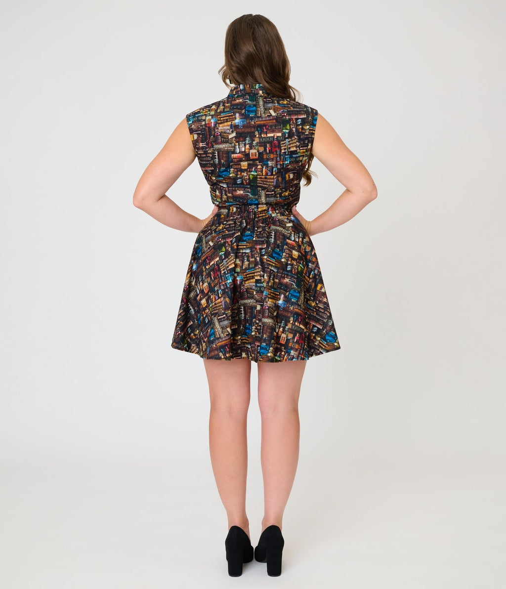 Retrolicious Black Spellbinding Print Skater Skirt - Unique Vintage - Fit & Flare Skirts