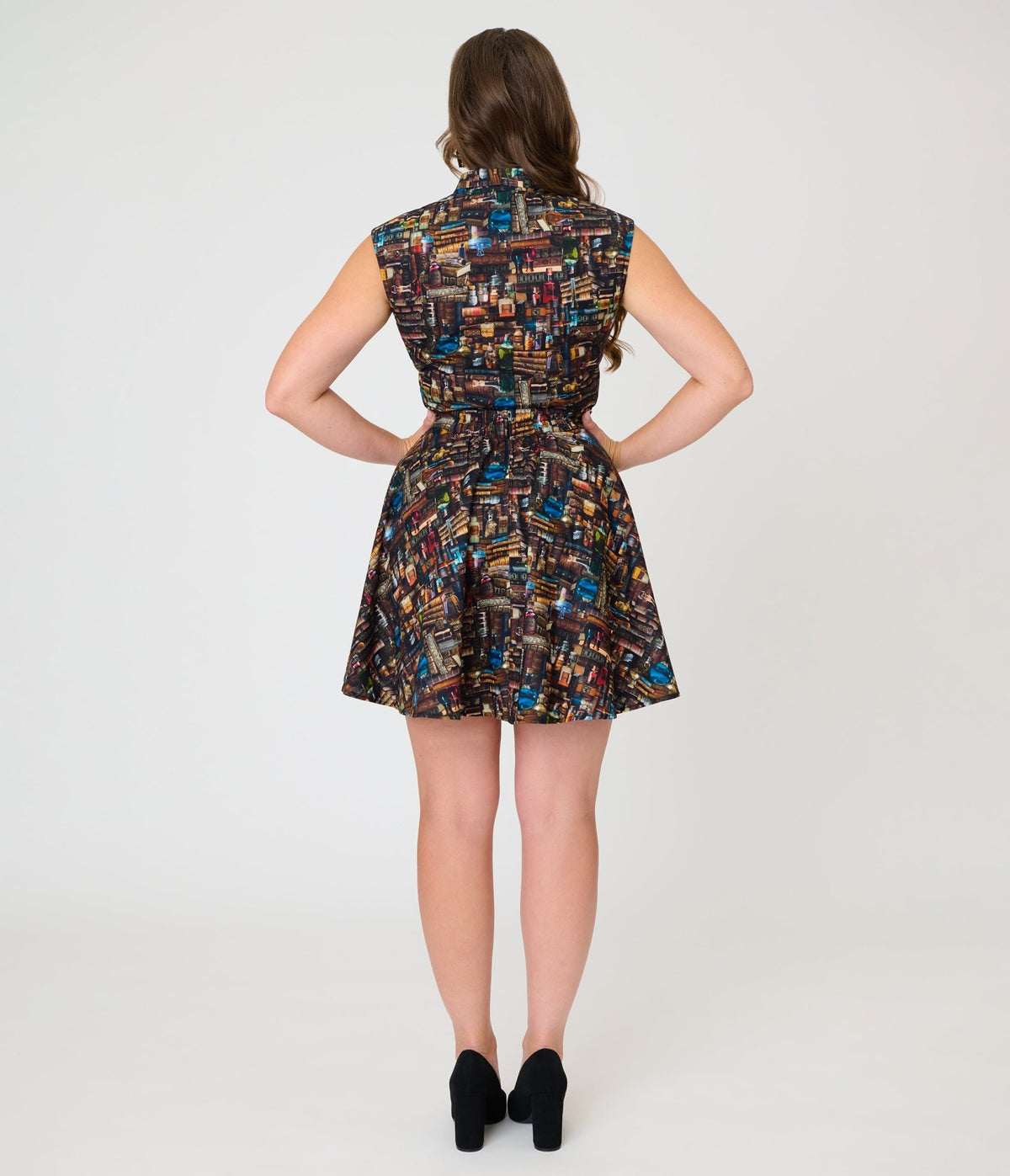 Retrolicious Black Spellbinding Print Skater Skirt - Unique Vintage - Fit & Flare Skirts