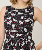 Retrolicious Black & White Cats Cotton Midi Dress - Unique Vintage - Womens, DRESSES, SWING