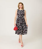 Retrolicious Black & White Cats Cotton Midi Dress - Unique Vintage - Womens, DRESSES, SWING