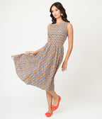 Retrolicious Black & White Diamonds & Pumpkins Midi Dress - Unique Vintage - Womens, DRESSES, MIDI