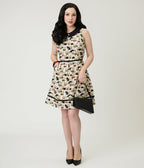 Retrolicious Blacks Cats & Plants Fit & Flare Dress - Unique Vintage - Womens, DRESSES, A - LINE