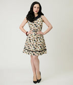 Retrolicious Blacks Cats & Plants Fit & Flare Dress - Unique Vintage - Womens, DRESSES, A - LINE