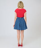 Retrolicious Blue & White Stars Cotton Skater Skirt - Unique Vintage - Womens, BOTTOMS, SKIRTS