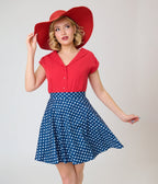 Retrolicious Blue & White Stars Cotton Skater Skirt - Unique Vintage - Womens, BOTTOMS, SKIRTS