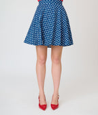 Retrolicious Blue & White Stars Cotton Skater Skirt - Unique Vintage - Womens, BOTTOMS, SKIRTS