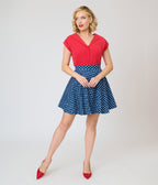 Retrolicious Blue & White Stars Cotton Skater Skirt - Unique Vintage - Womens, BOTTOMS, SKIRTS