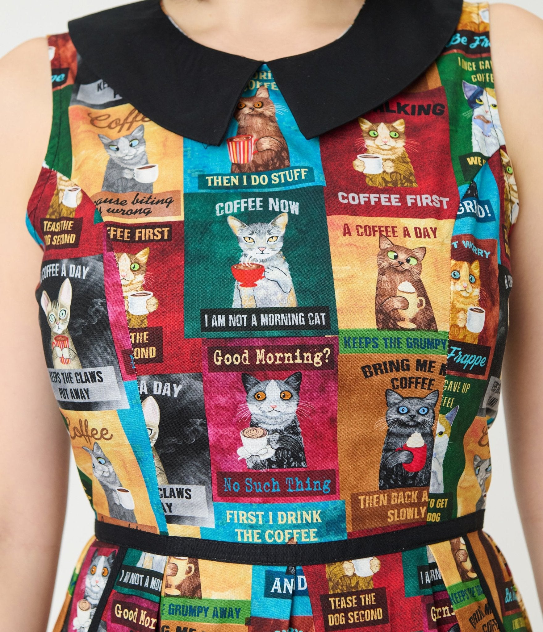 Retrolicious Cats & Coffee Sign Fit & Flare Dress - Unique Vintage - Womens, DRESSES, SWING