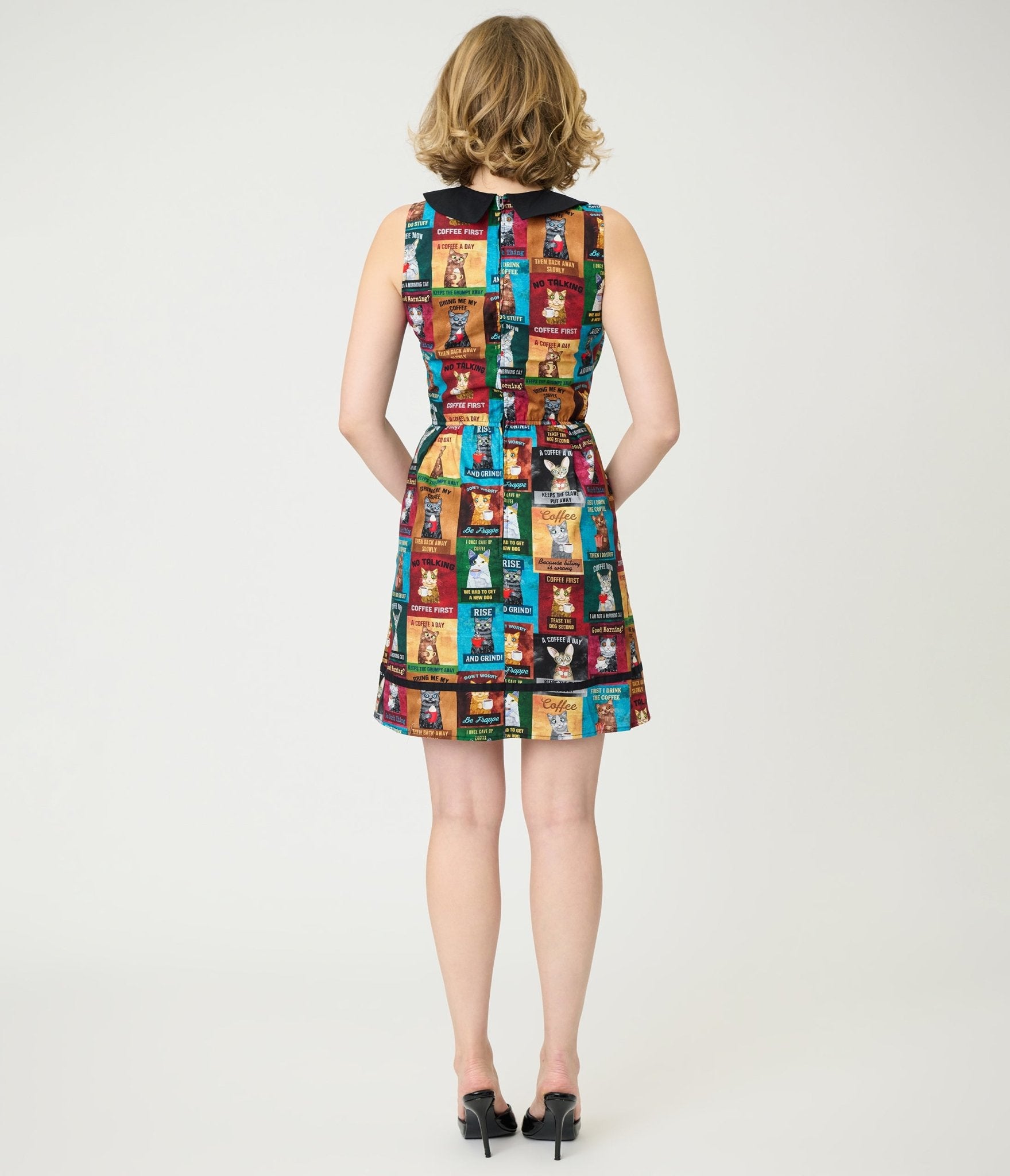 Retrolicious Cats & Coffee Sign Fit & Flare Dress - Unique Vintage - Womens, DRESSES, SWING