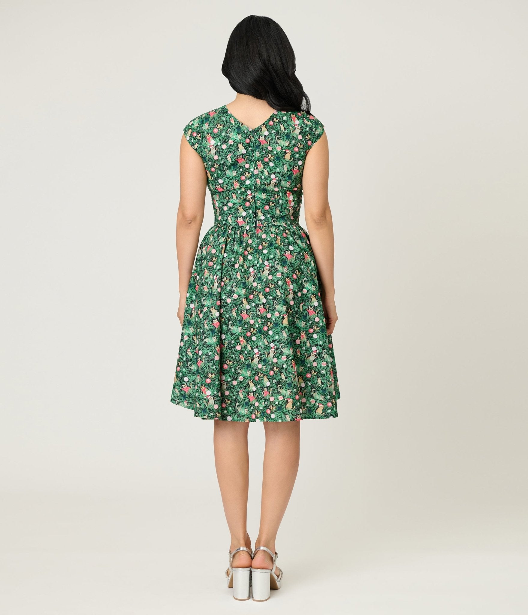 Retrolicious Christmas Tree Cat Cotton Greta Swing Dress – Unique Vintage Retrolicious Christmas Tree Cat Cotton Greta Swing Dress – Unique Vintage