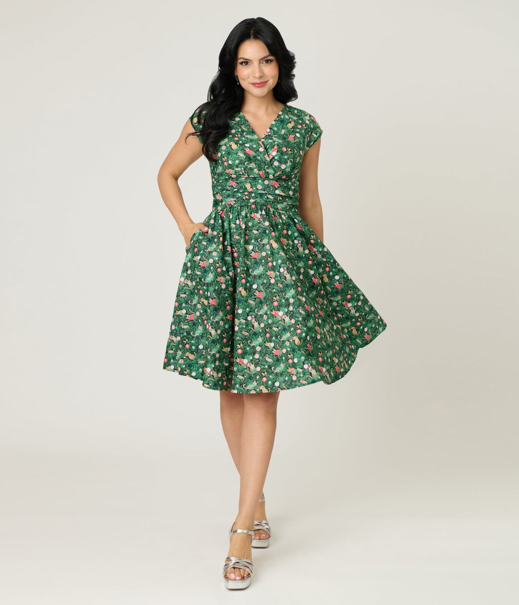 Retrolicious Christmas Tree Cat Cotton Greta Swing Dress – Unique Vintage