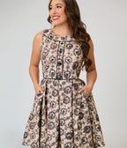 Retrolicious Cream & Bird Print Cotton Elizabeth Dress - Unique Vintage - Womens, DRESSES, MIDI
