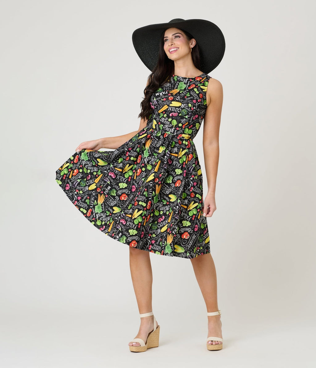 Retrolicious Farm Fresh Print Cotton Skater Dress - Unique Vintage - Womens, DRESSES, FIT AND FLARE