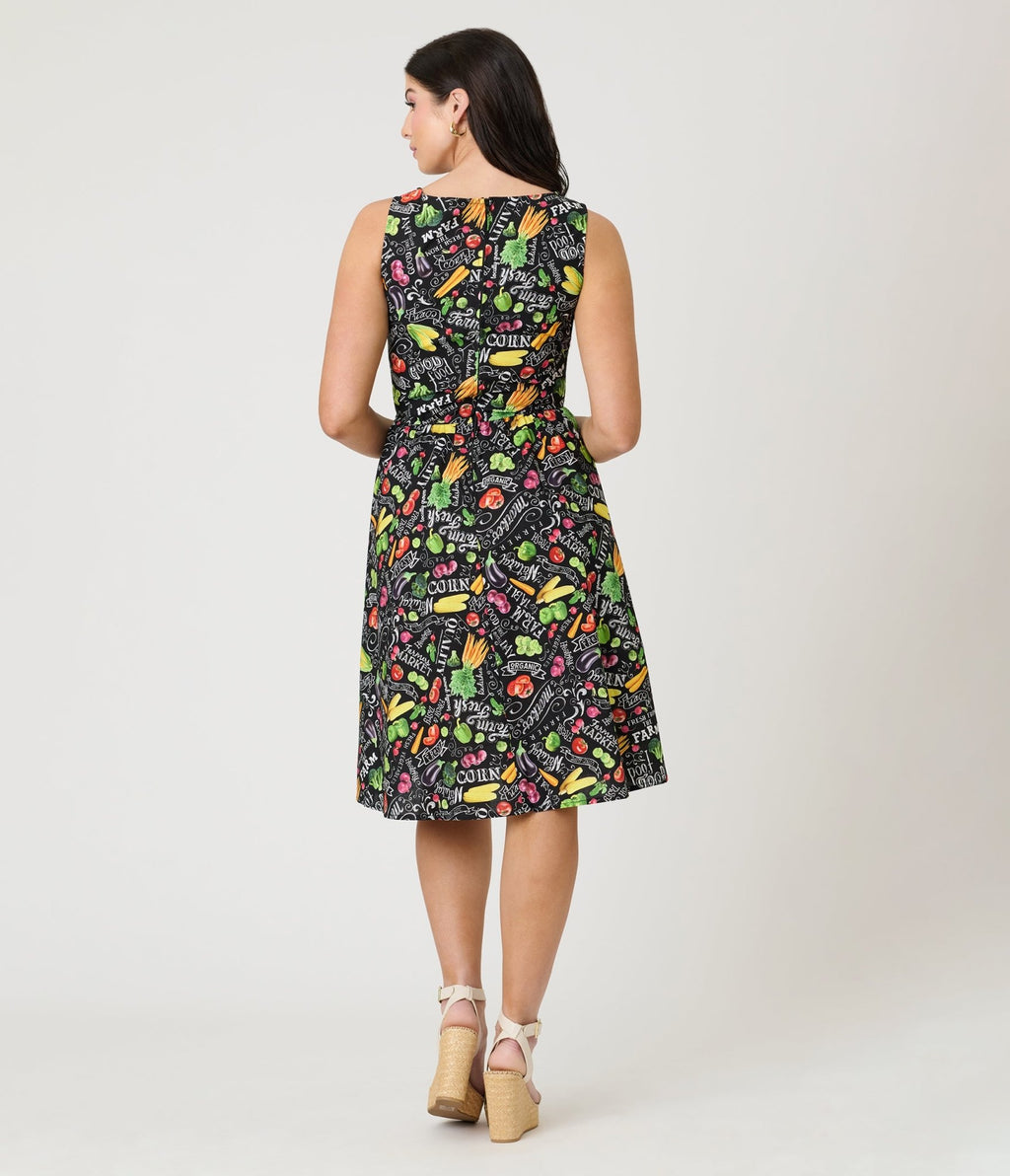 Retrolicious Farm Fresh Print Cotton Skater Dress - Unique Vintage - Womens, DRESSES, FIT AND FLARE