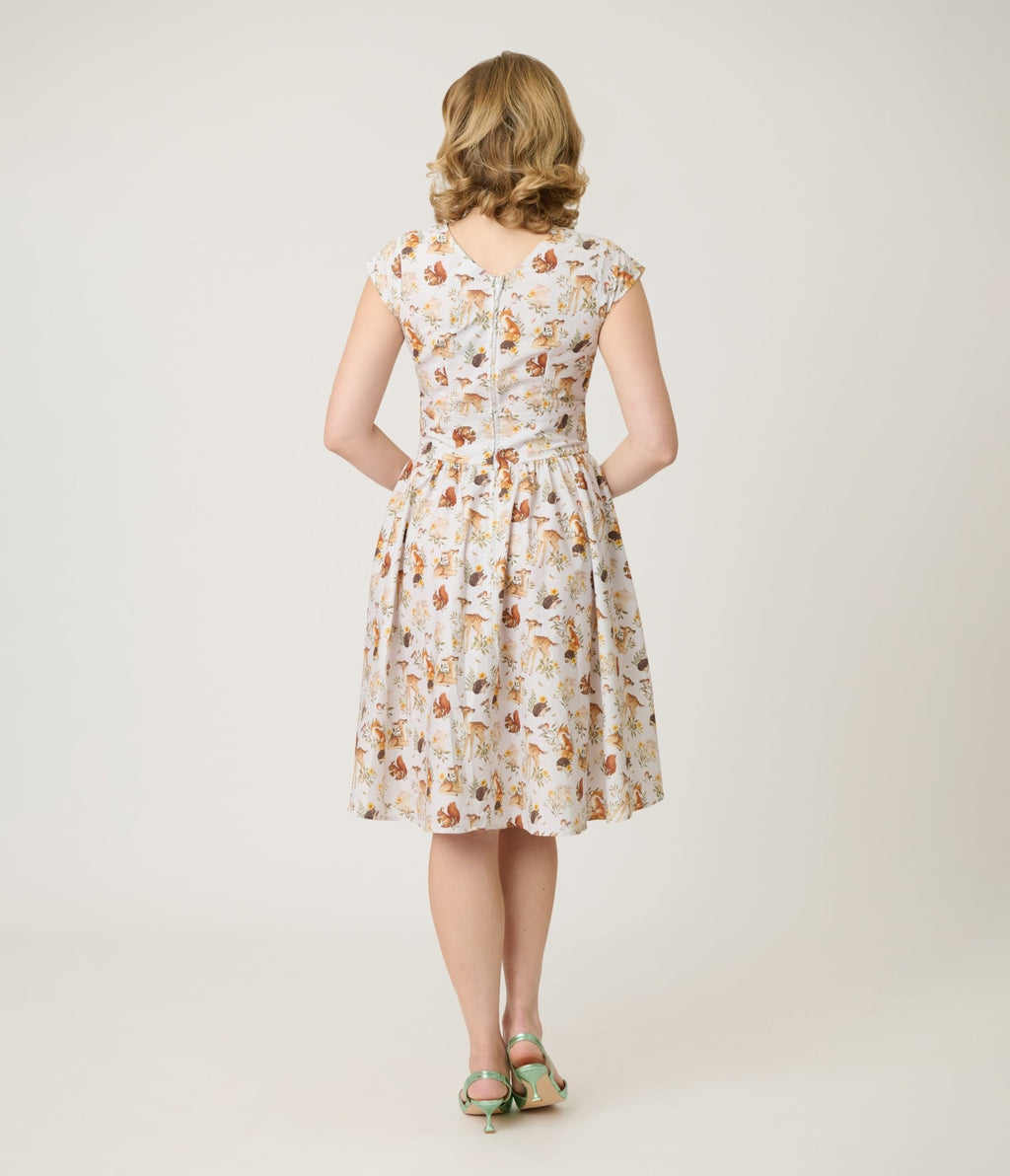 Retrolicious Forest Animal Print Greta Swing Dress - Unique Vintage - Womens, DRESSES, SWING