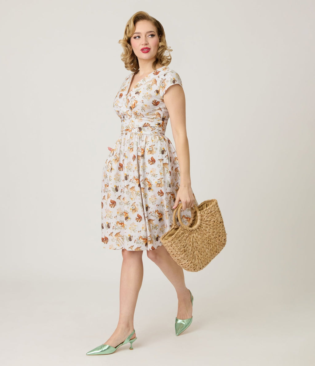 Retrolicious Forest Animal Print Greta Swing Dress - Unique Vintage - Womens, DRESSES, SWING