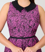 Retrolicious Fuschia Black Crow Collared Dress - Unique Vintage - Womens, DRESSES, MIDI