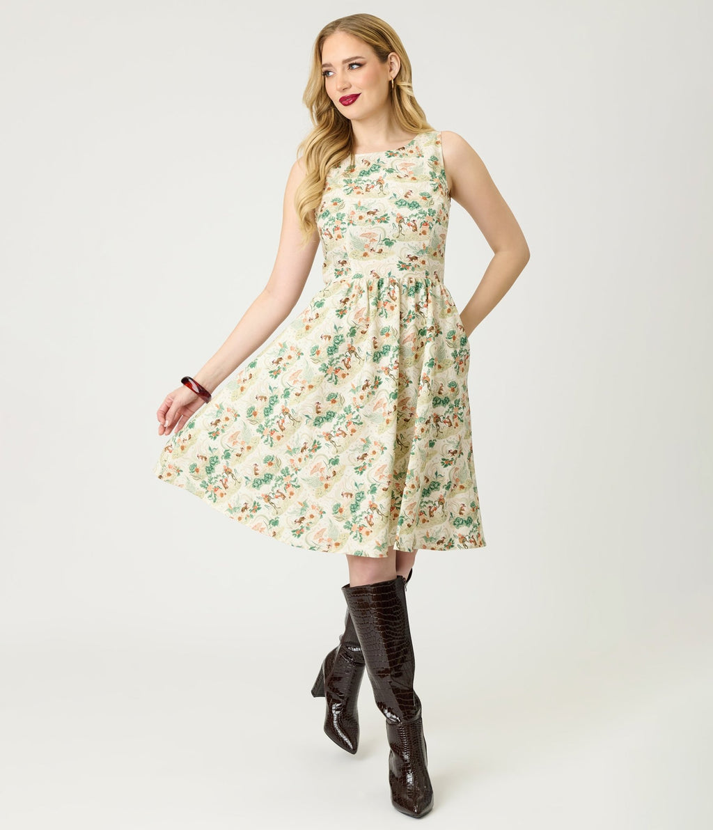 Retrolicious Garden Mouse Print Cotton Flare Dress - Unique Vintage - Womens, DRESSES, SWING