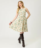 Retrolicious Garden Mouse Print Cotton Flare Dress - Unique Vintage - Womens, DRESSES, SWING