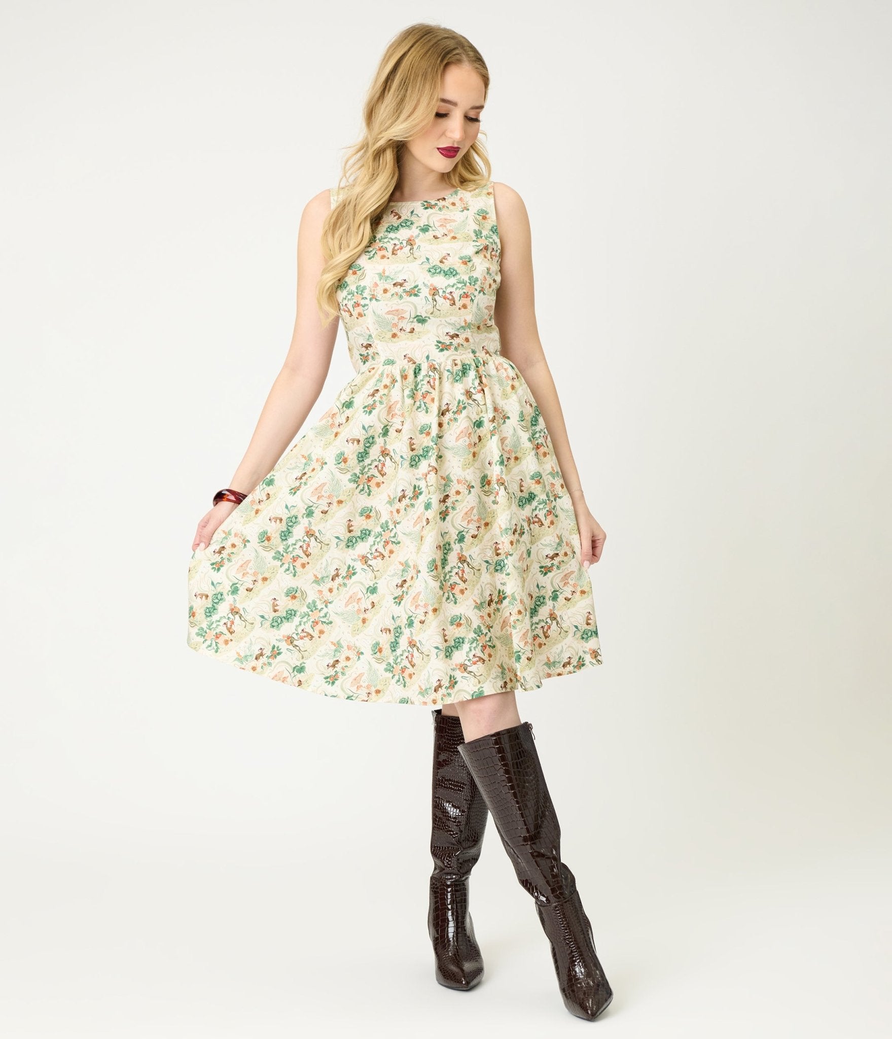 Retrolicious Garden Mouse Print Cotton Flare Dress - Unique Vintage - Womens, DRESSES, SWING