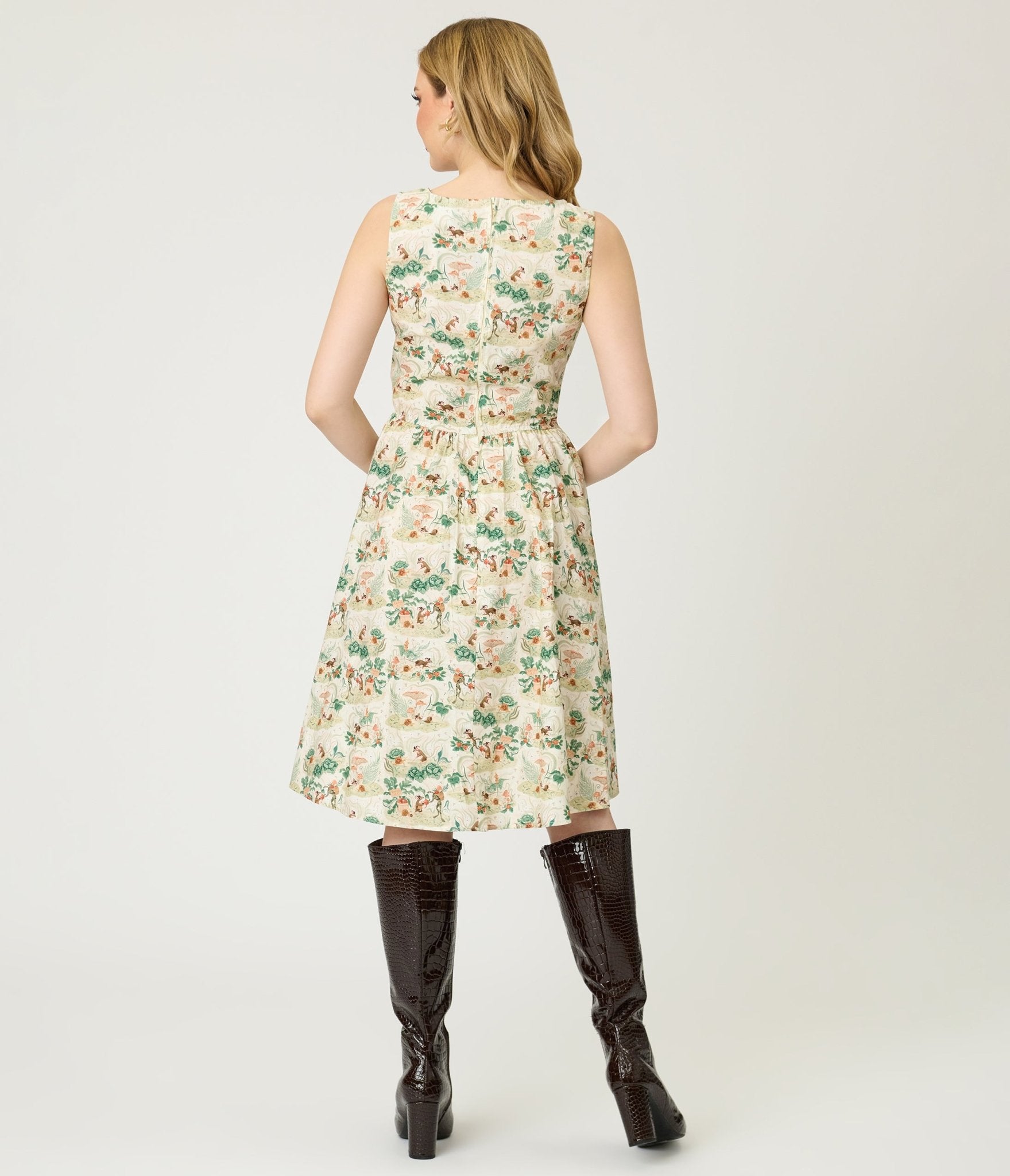 Retrolicious Garden Mouse Print Cotton Flare Dress - Unique Vintage - Womens, DRESSES, SWING