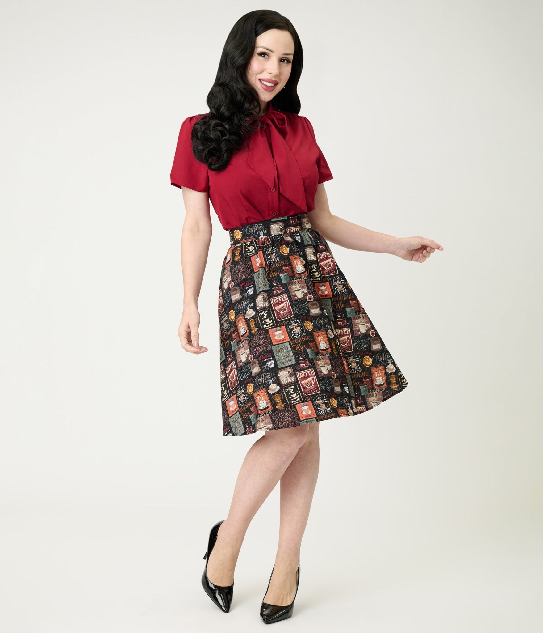 Retrolicious Morning Coffee Cotton Skater Skirt - Unique Vintage - Womens, BOTTOMS, SKIRTS